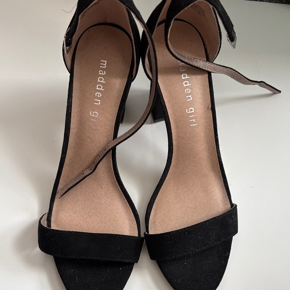 Madden Girl Black Suede Ankle-Strap Block Heels